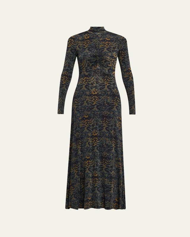 Koa Ruched Jersey Turtleneck Maxi Dress